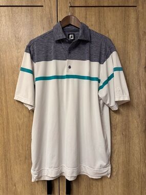 FootJoy Men’s Short Sleeve Golf Polo White Teal Size M